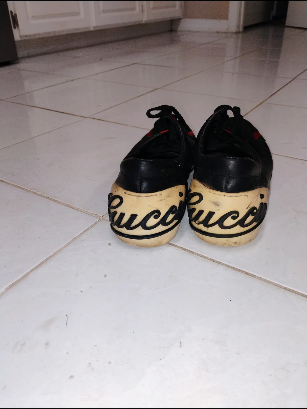 Gucci Boulevard Black Leather Web Strap Sneakers
